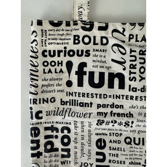 KATE SPADE Inspirational Words Black/White Canvas Tote Bag 14"x13" - Picture 4 of 12